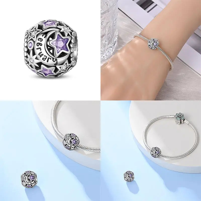 Birth Month Silver Bead Charms