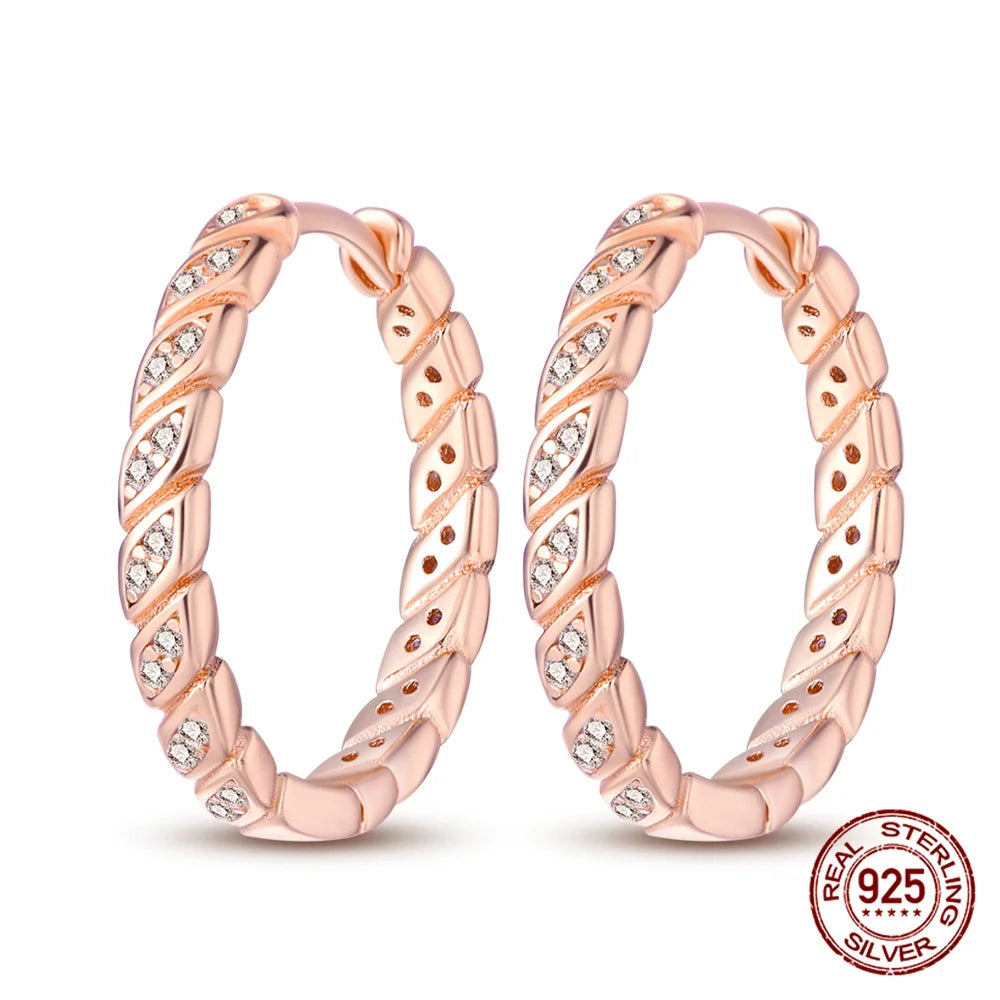 Silver Simple Stone Inlaid Hooped Earrings