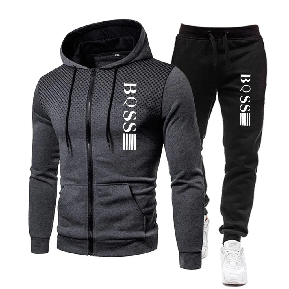 Men’s Boss Inspired Zipper Hooded Tracksuit