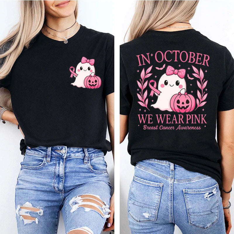 In October We Wear Pink Graphic Print T-Shirt