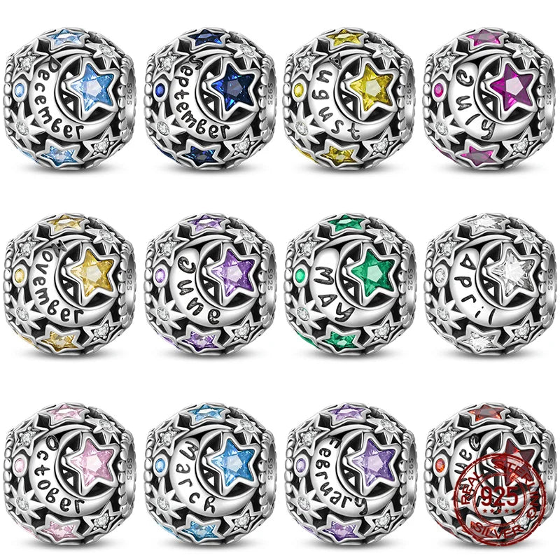 Birth Month Silver Bead Charms