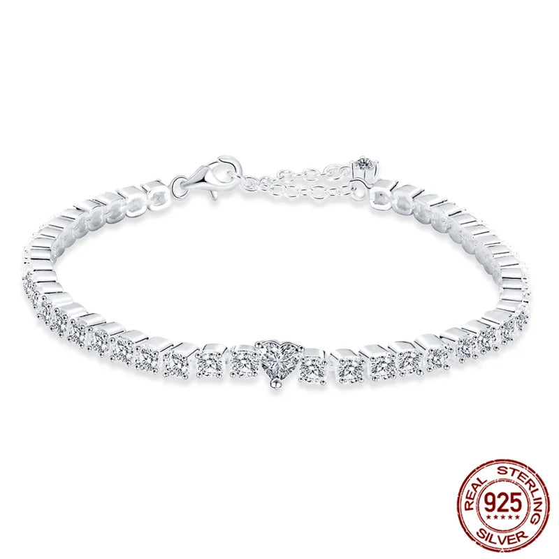 Silver Heart Tennis Style Bracelet