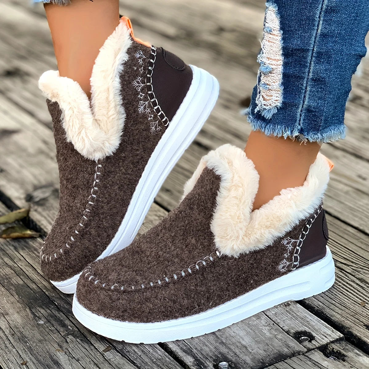 Winter Warm Faux Fur Lined Stitched Ankle Boots