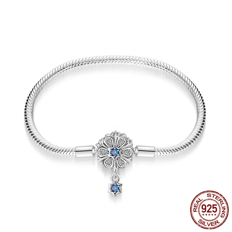 Flower & Dangling Star Silver Charm Bracelet