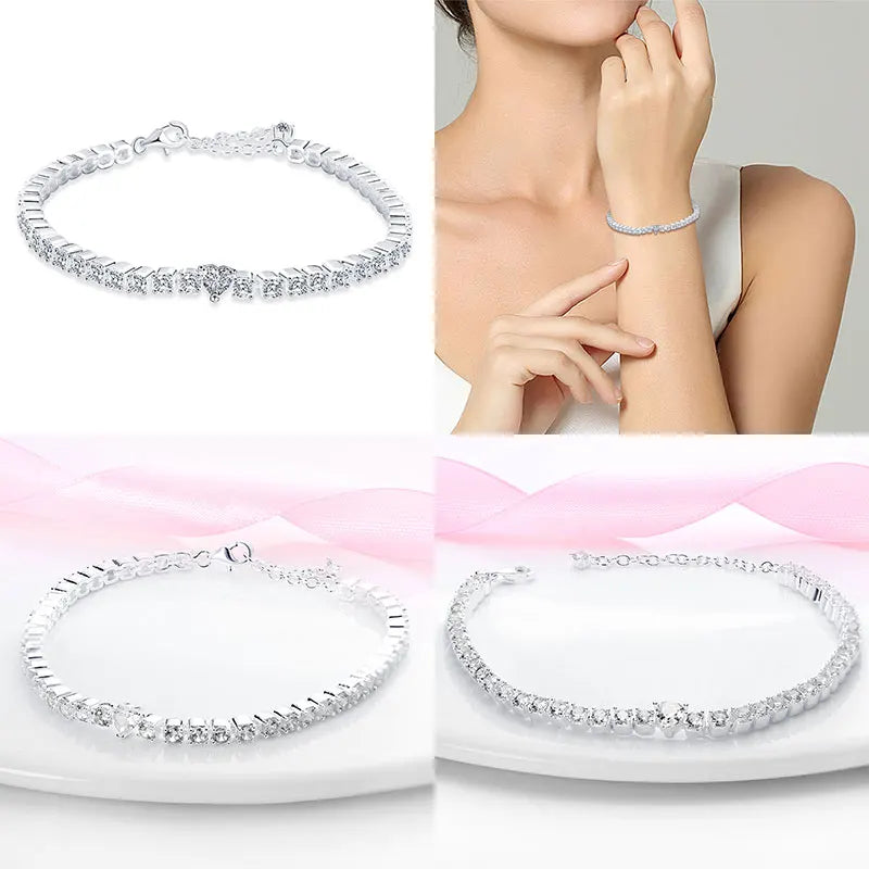 Silver Heart Tennis Style Bracelet