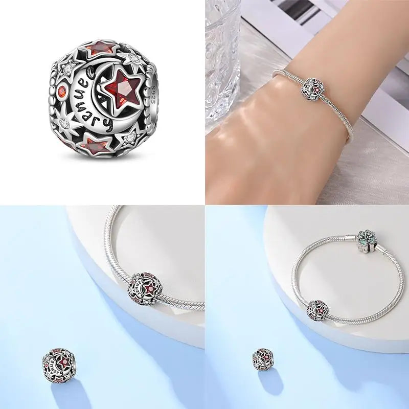 Birth Month Silver Bead Charms