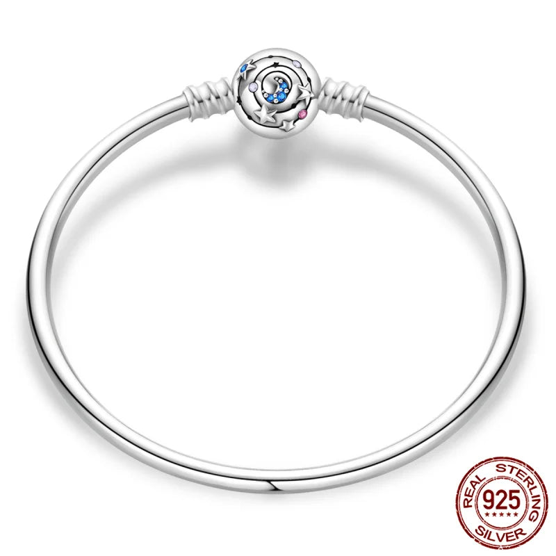 Moon & Stars Clasp Silver Charm Bangle