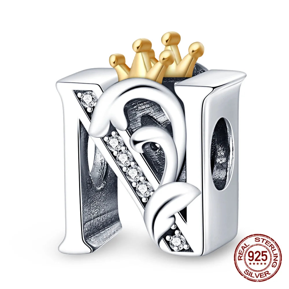 Silver Classic Crown A-Z Letter Charms