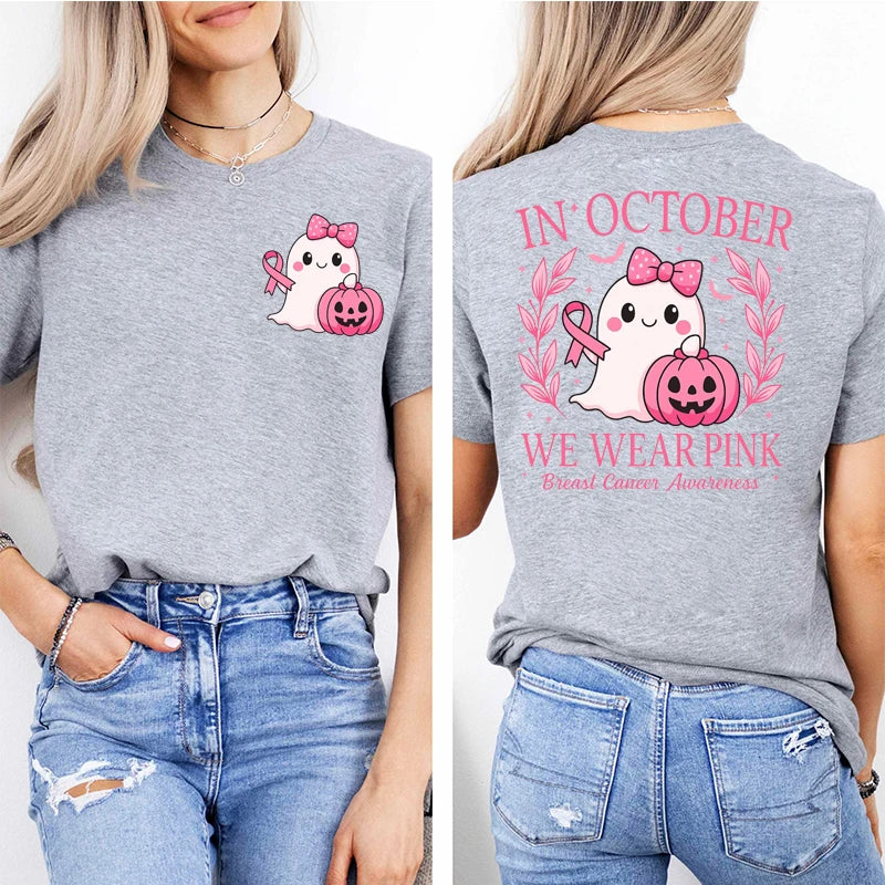 In October We Wear Pink Graphic Print T-Shirt