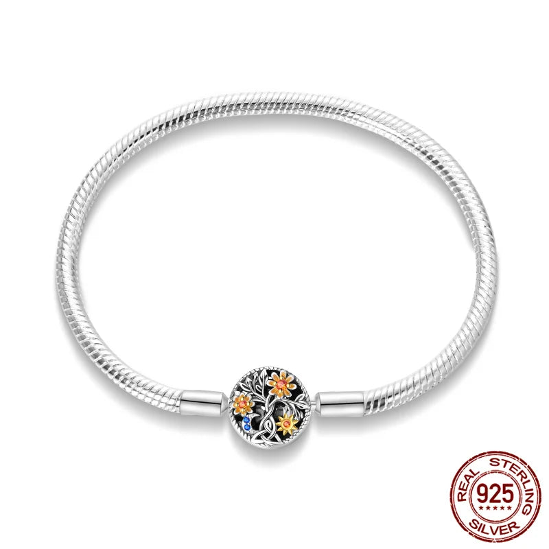 Flower Clasp Silver Charm Bracelet