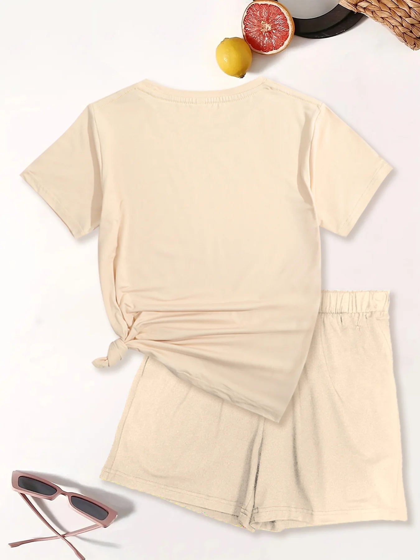 Leopard Print Lips Casual Loose Round Neck T-shirt & Shorts Set