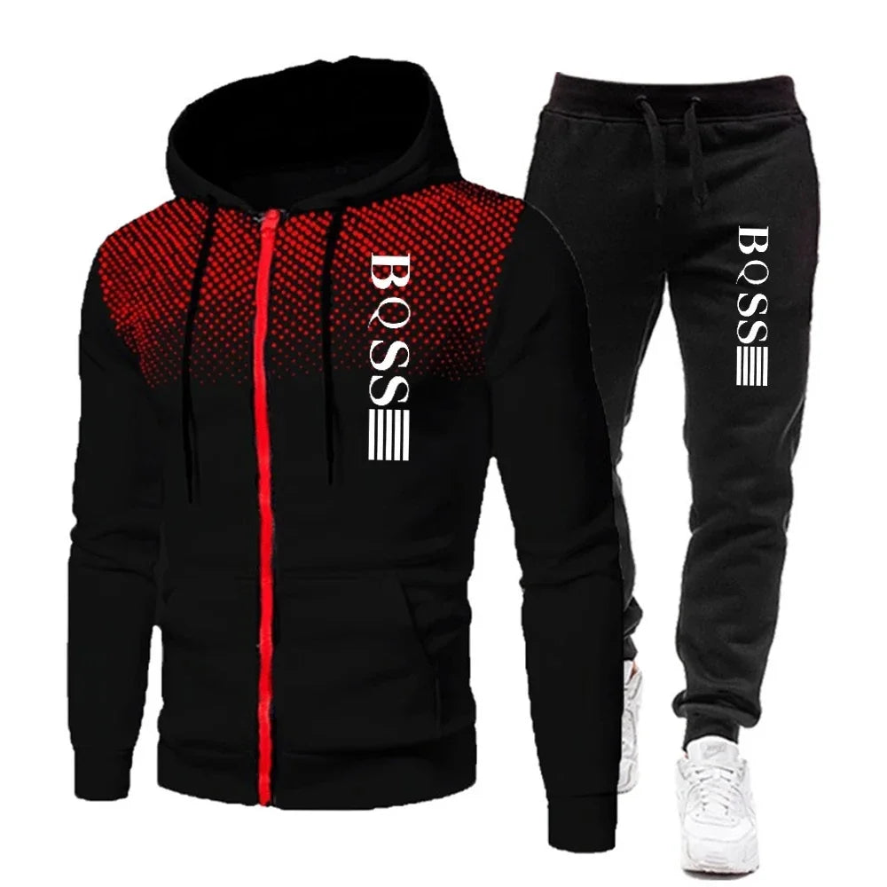 Men’s Boss Inspired Zipper Hooded Tracksuit