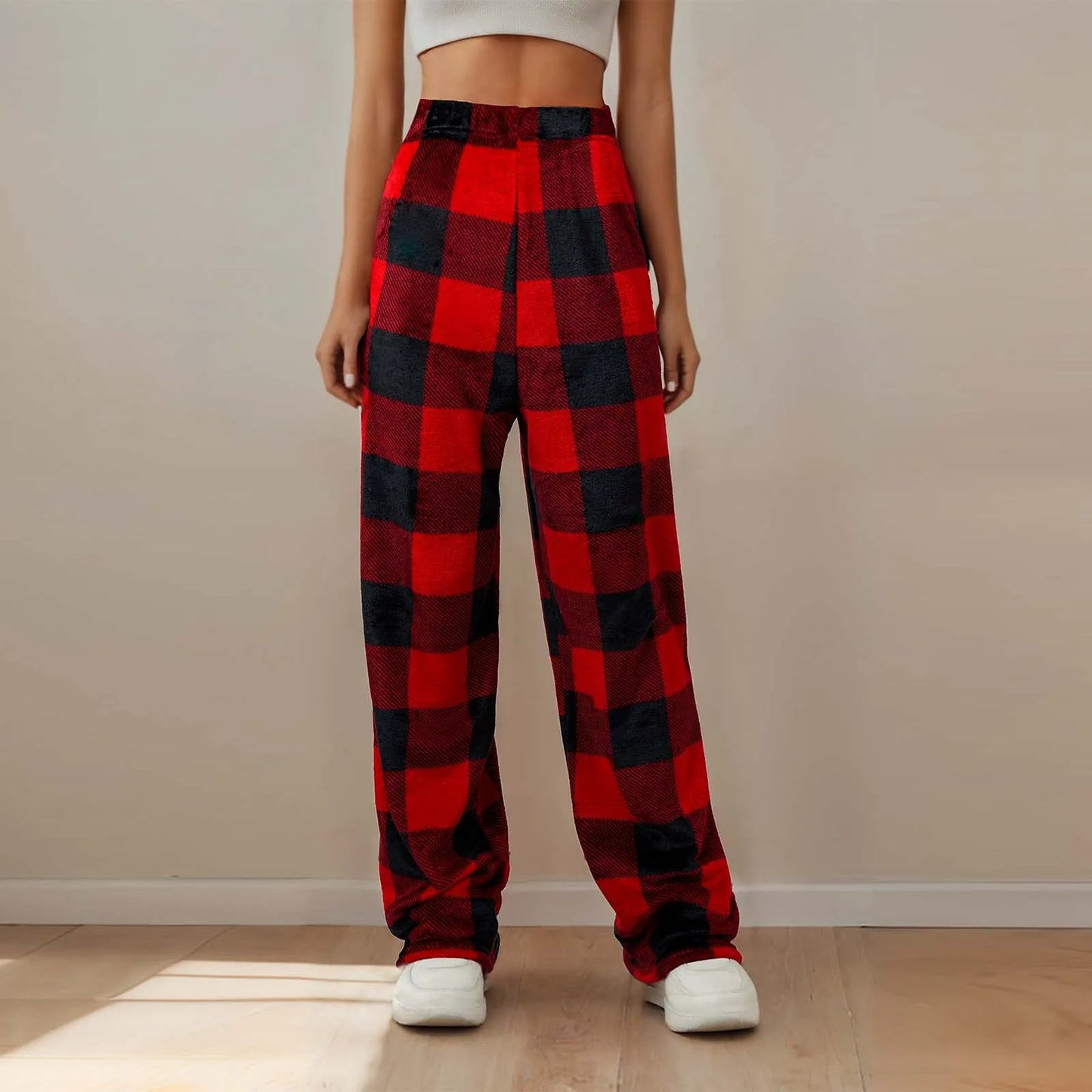 Plush Plaid Pyjama Bottoms with Pockets