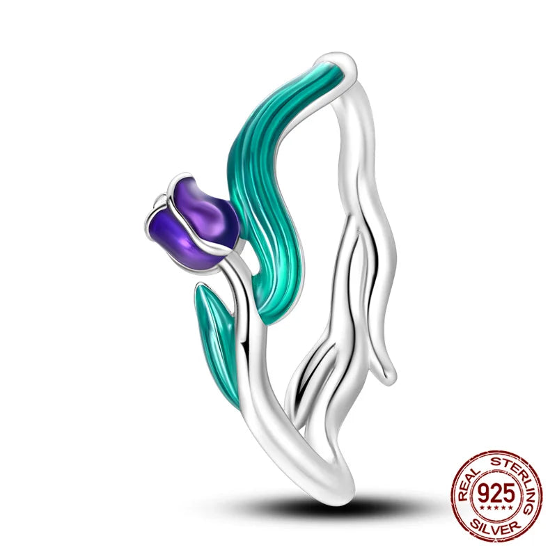 Purple Flower Silver Ring