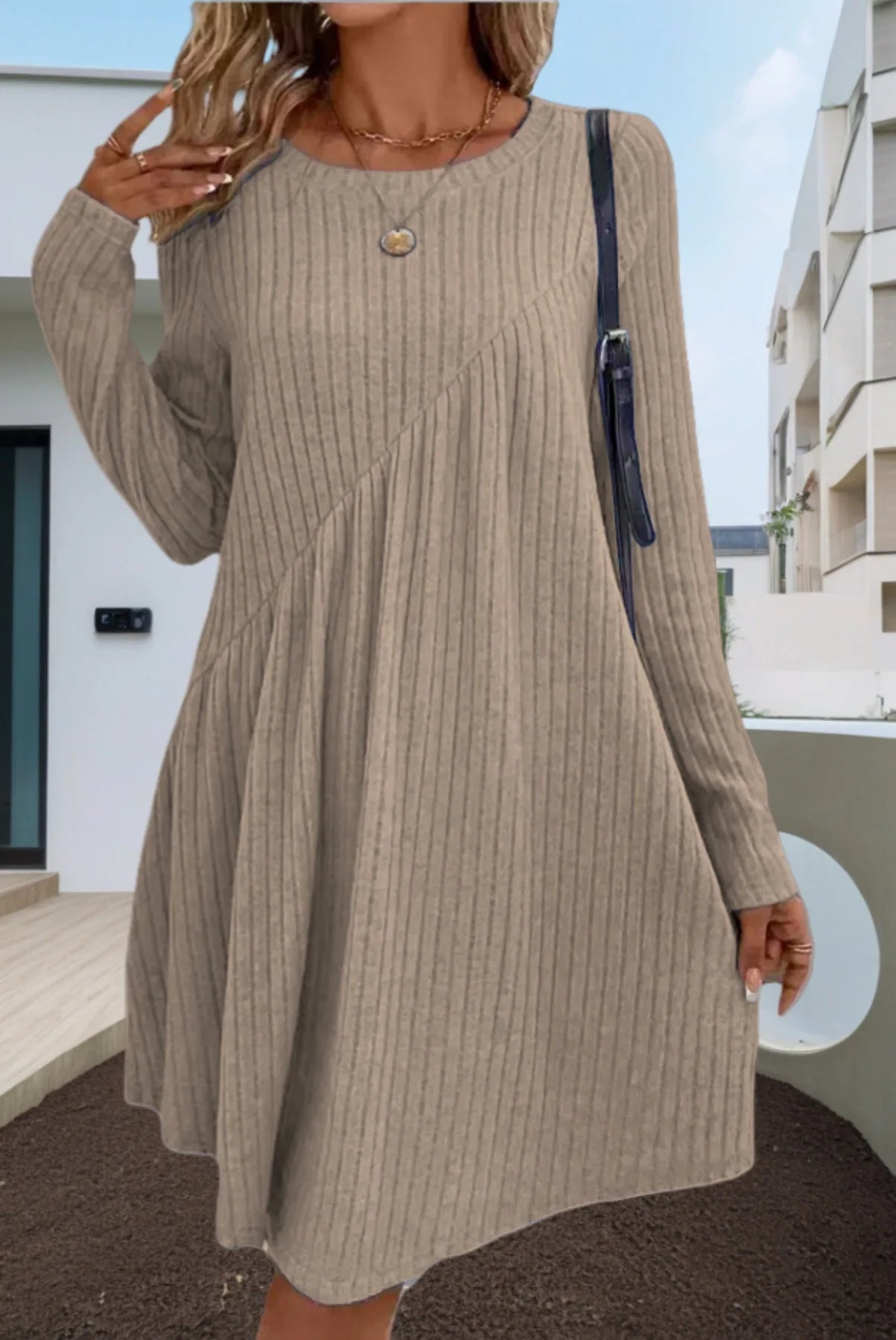 Irregular Brushed Ribbed Solid Colour Dress