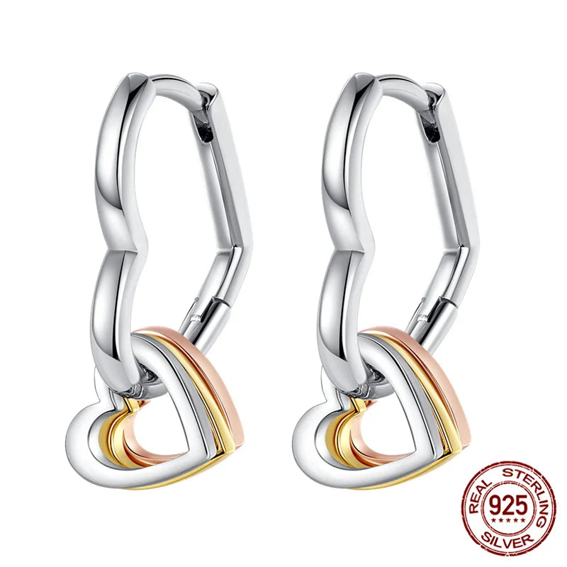 Changeable Three Colour Hooped Heart Silver Earrings