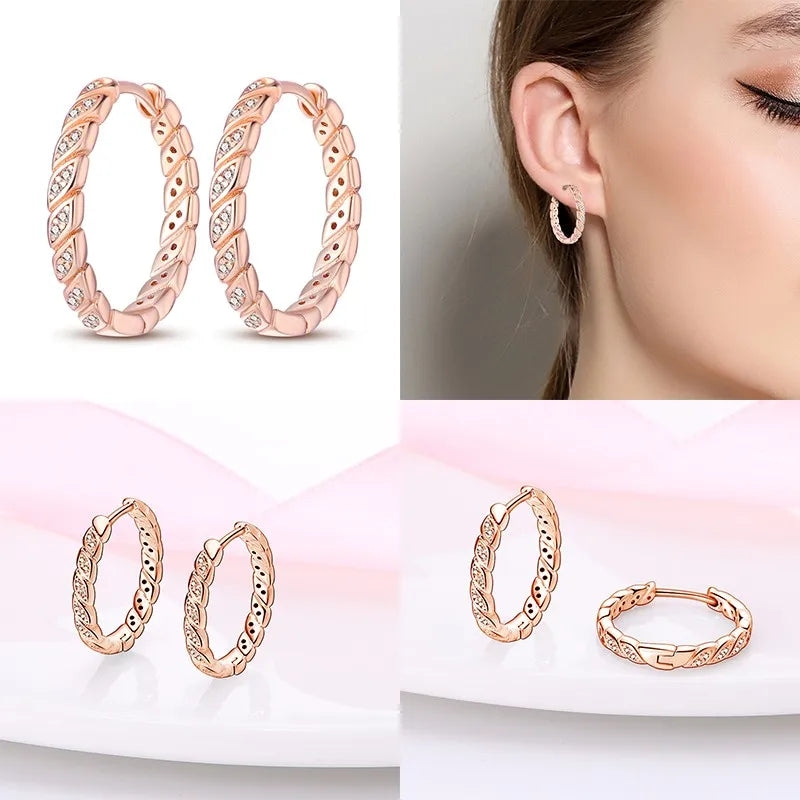 Silver Simple Stone Inlaid Hooped Earrings