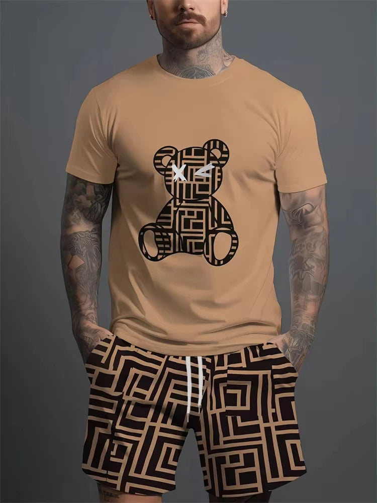 Men's Bear Print Lightweight T-shirt & Shorts Set