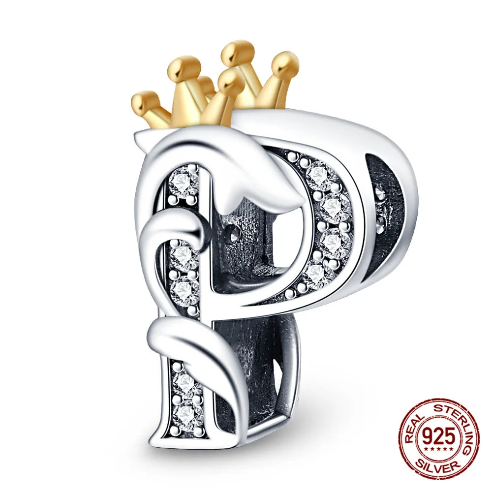 Silver Classic Crown A-Z Letter Charms