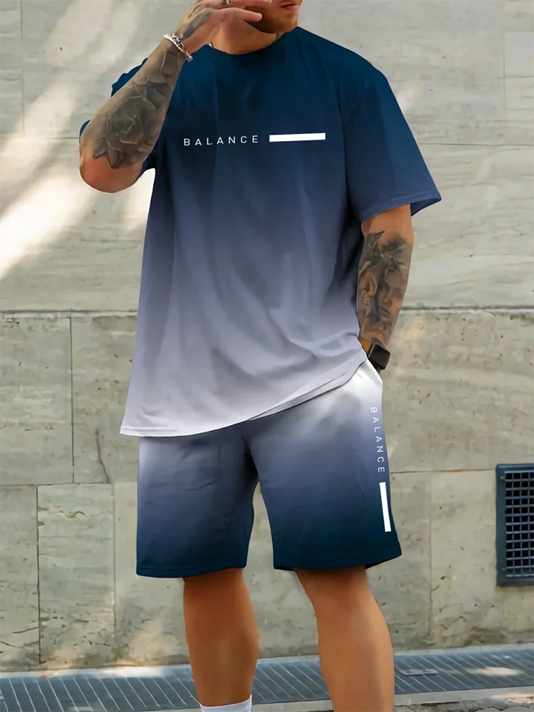 Men's Gradient T-shirt & Shorts Set