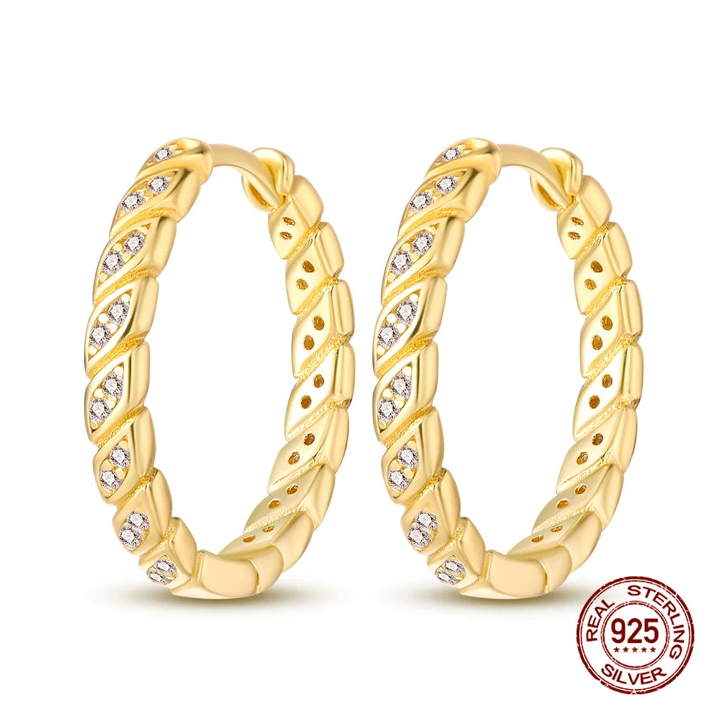 Silver Simple Stone Inlaid Hooped Earrings