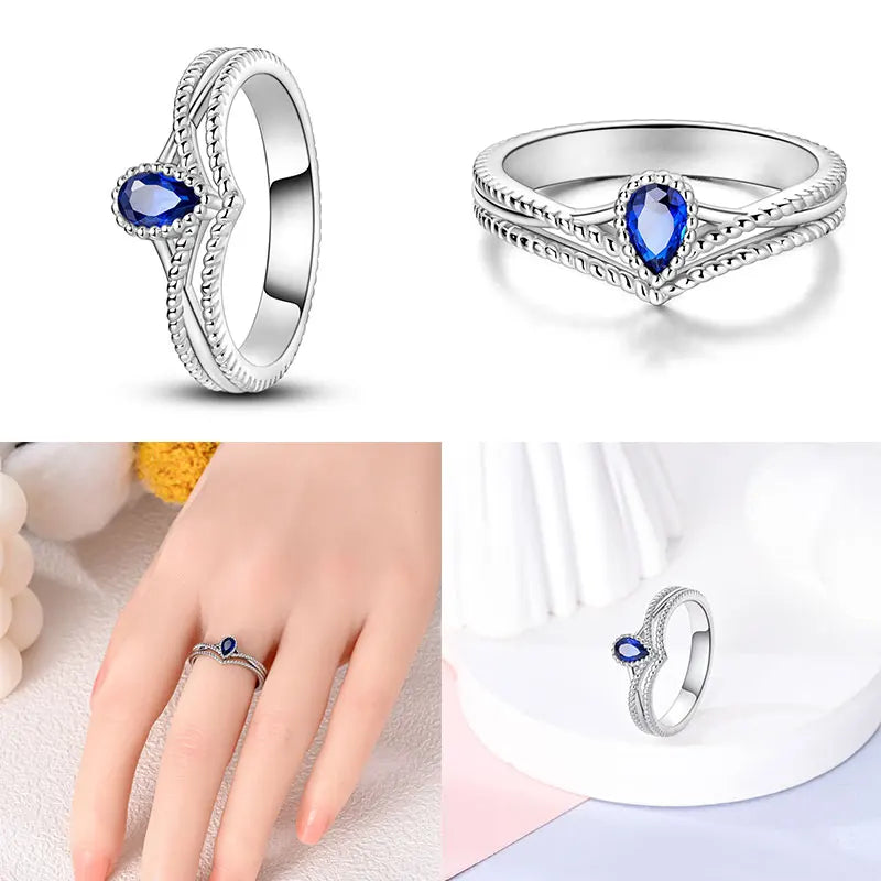 Classic Style Blue Gem Silver Ring