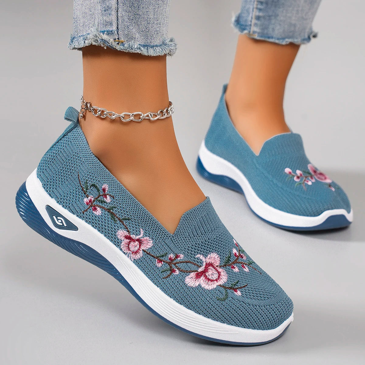 Breathable Foral Print Sock Style Trainers