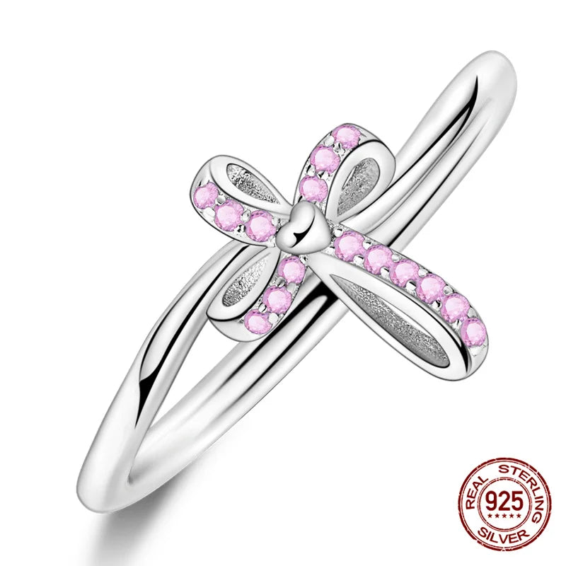 Pink Bow Cross Silver Ring
