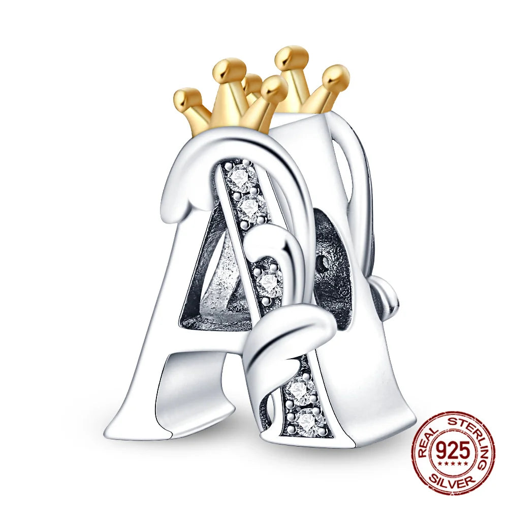 Silver Classic Crown A-Z Letter Charms