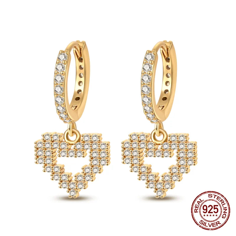 Dangling Heart Silver Hooped Earrings