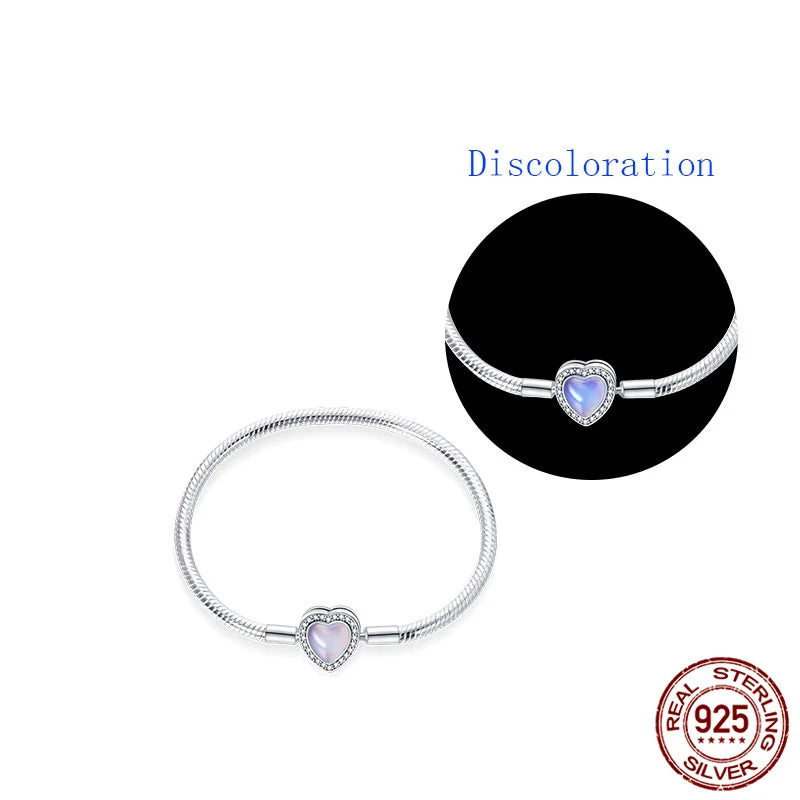 Glow in the Dark Heart Clasp Silver Charm Bracelet
