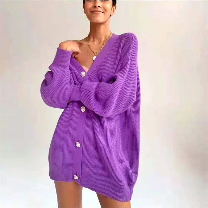 Oversized Pearl Button Cardigan