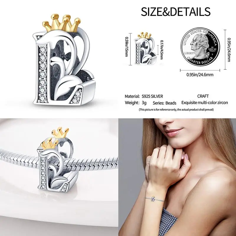Silver Classic Crown A-Z Letter Charms