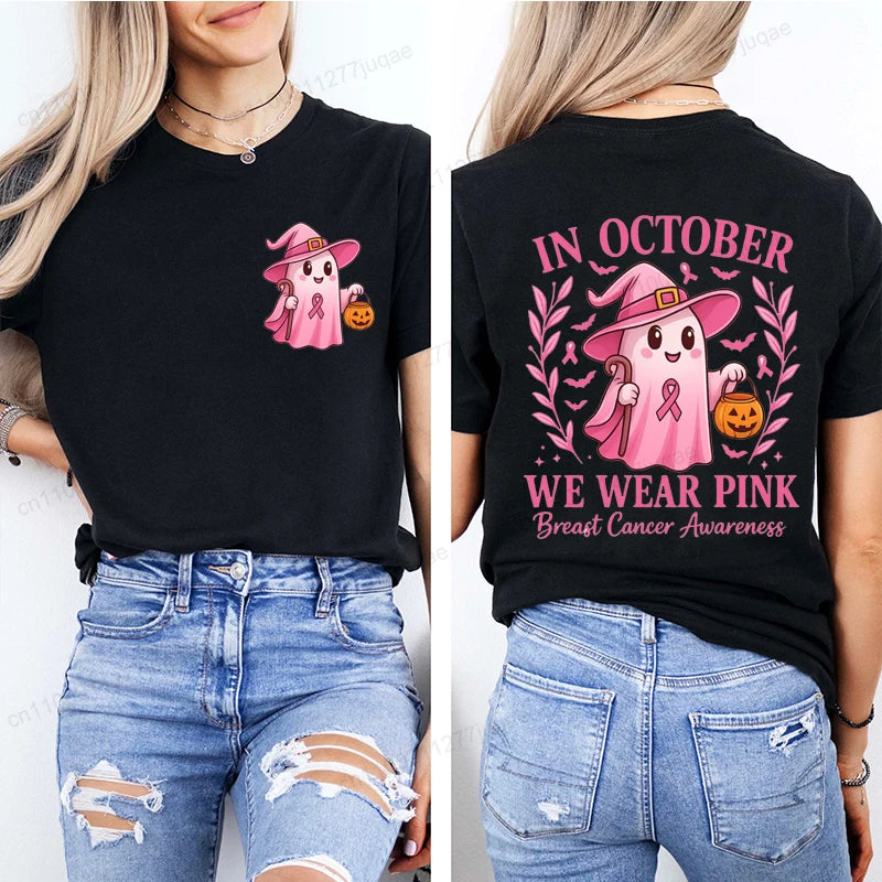 In October We Wear Pink Graphic Print T-Shirt