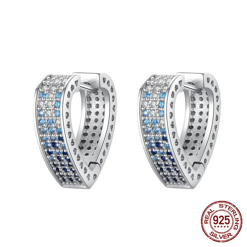 Blue Heart shaped Silver Earrings