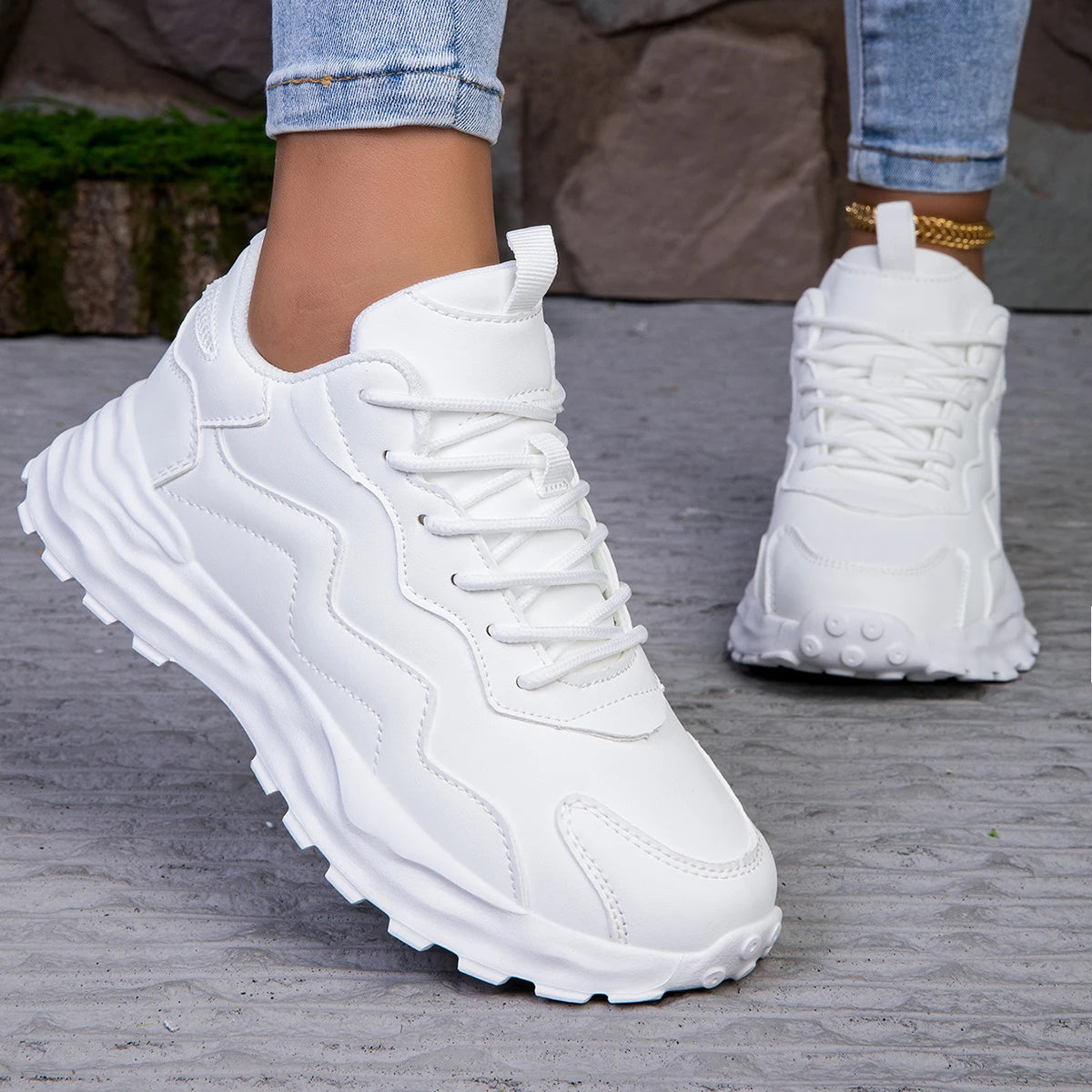 Platform Breathable Zigzag Stitch Patten Trainers