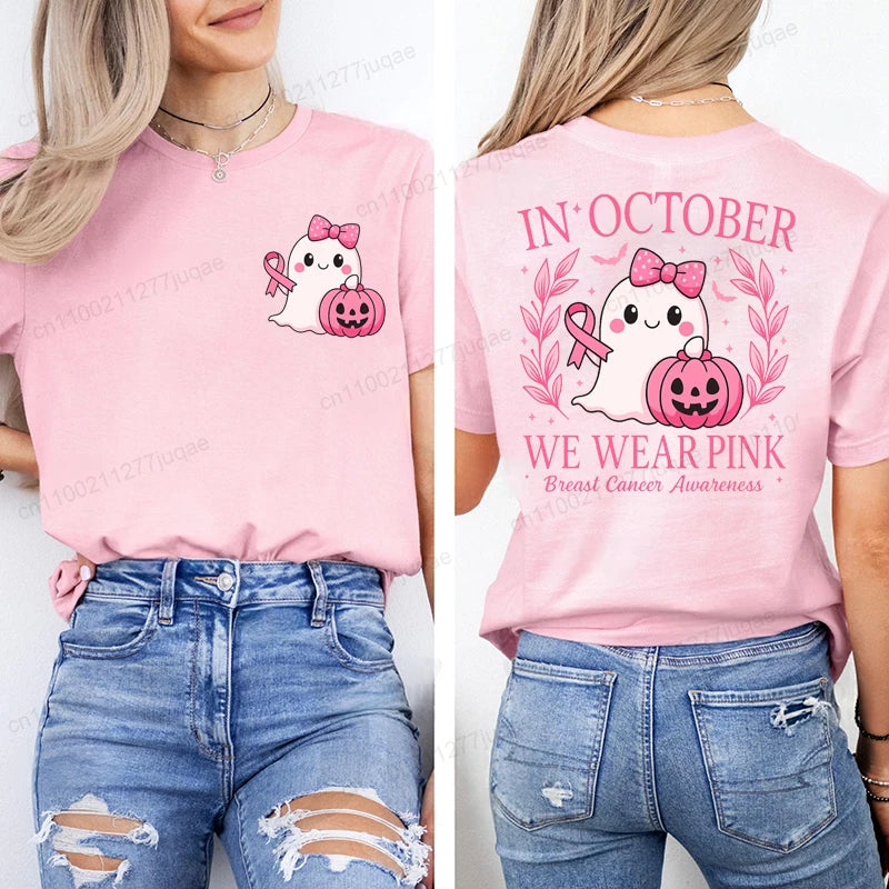 In October We Wear Pink Graphic Print T-Shirt