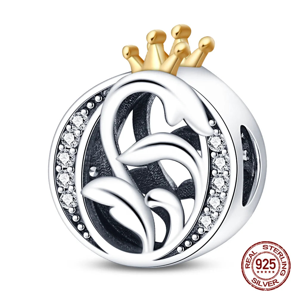 Silver Classic Crown A-Z Letter Charms