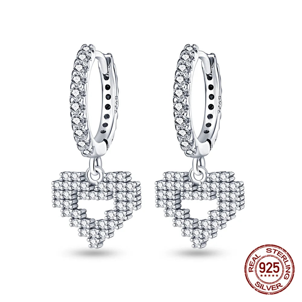 Dangling Heart Silver Hooped Earrings