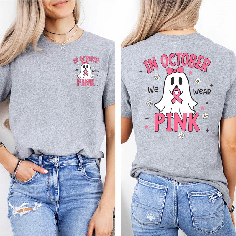 In October We Wear Pink Graphic Print T-Shirt