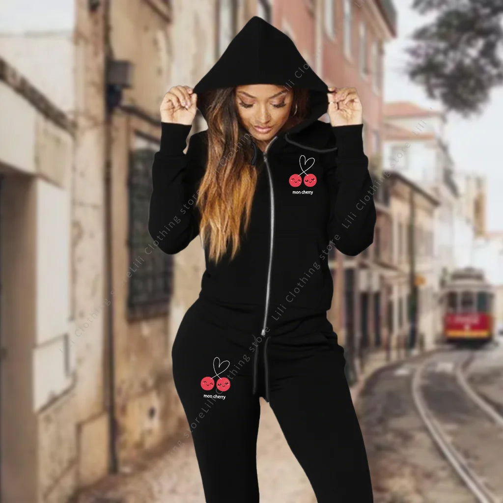 Mon-Cherry Zip Up Hooded Tracksuit
