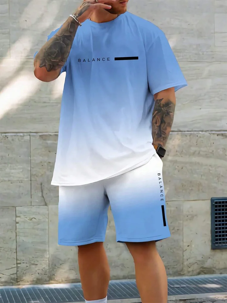 Men's Gradient T-shirt & Shorts Set