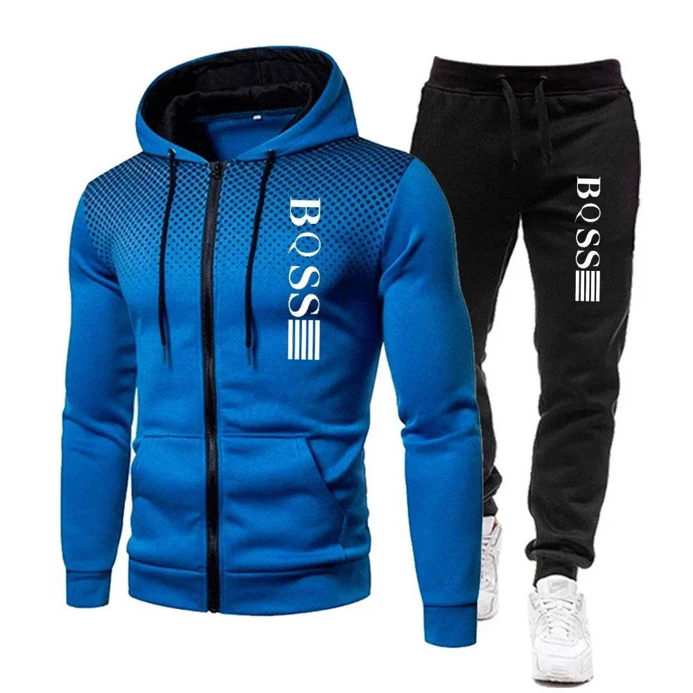 Men’s Boss Inspired Zipper Hooded Tracksuit
