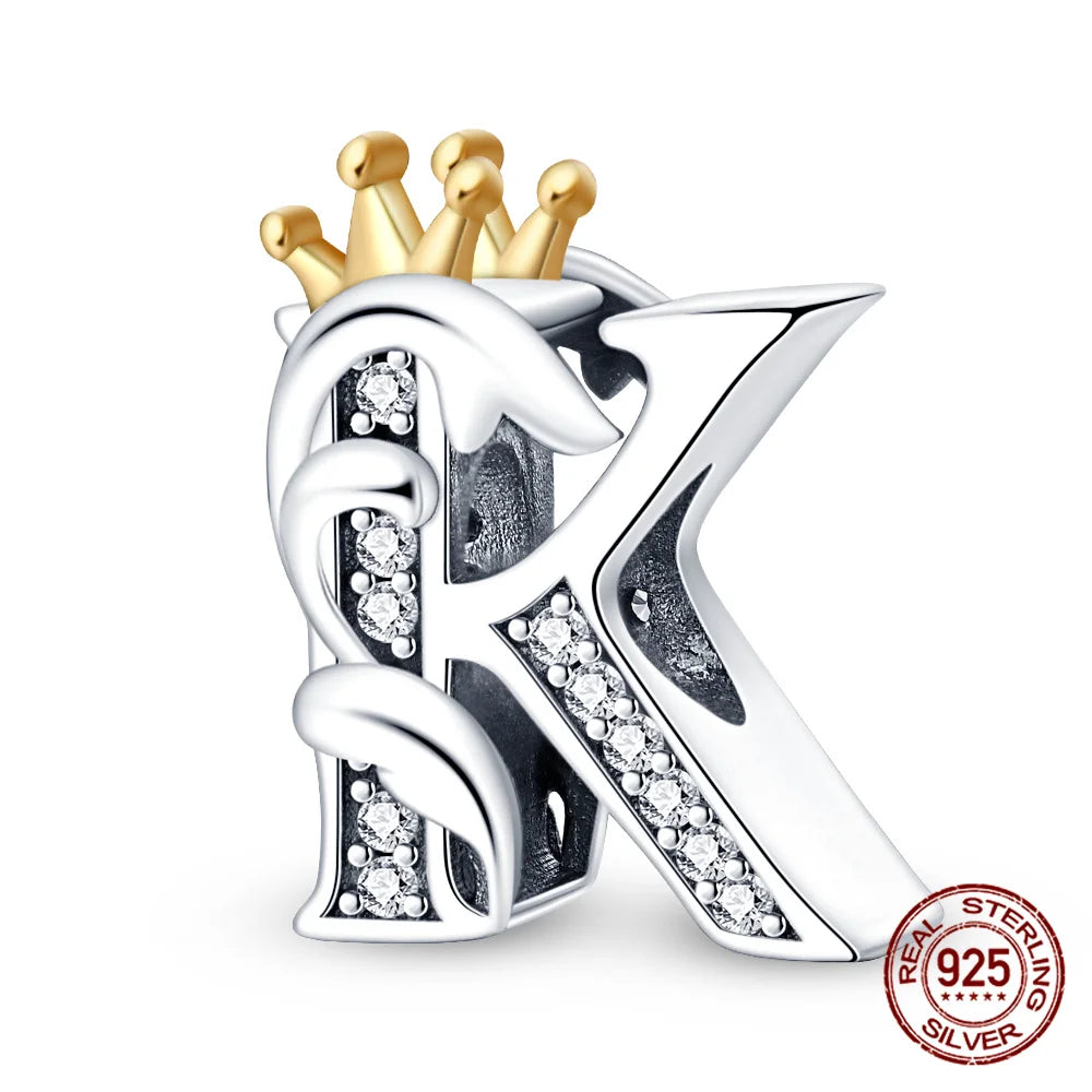 Silver Classic Crown A-Z Letter Charms