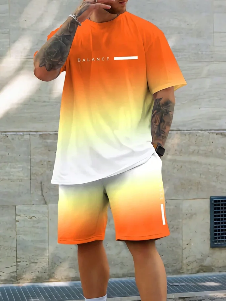 Men's Gradient T-shirt & Shorts Set