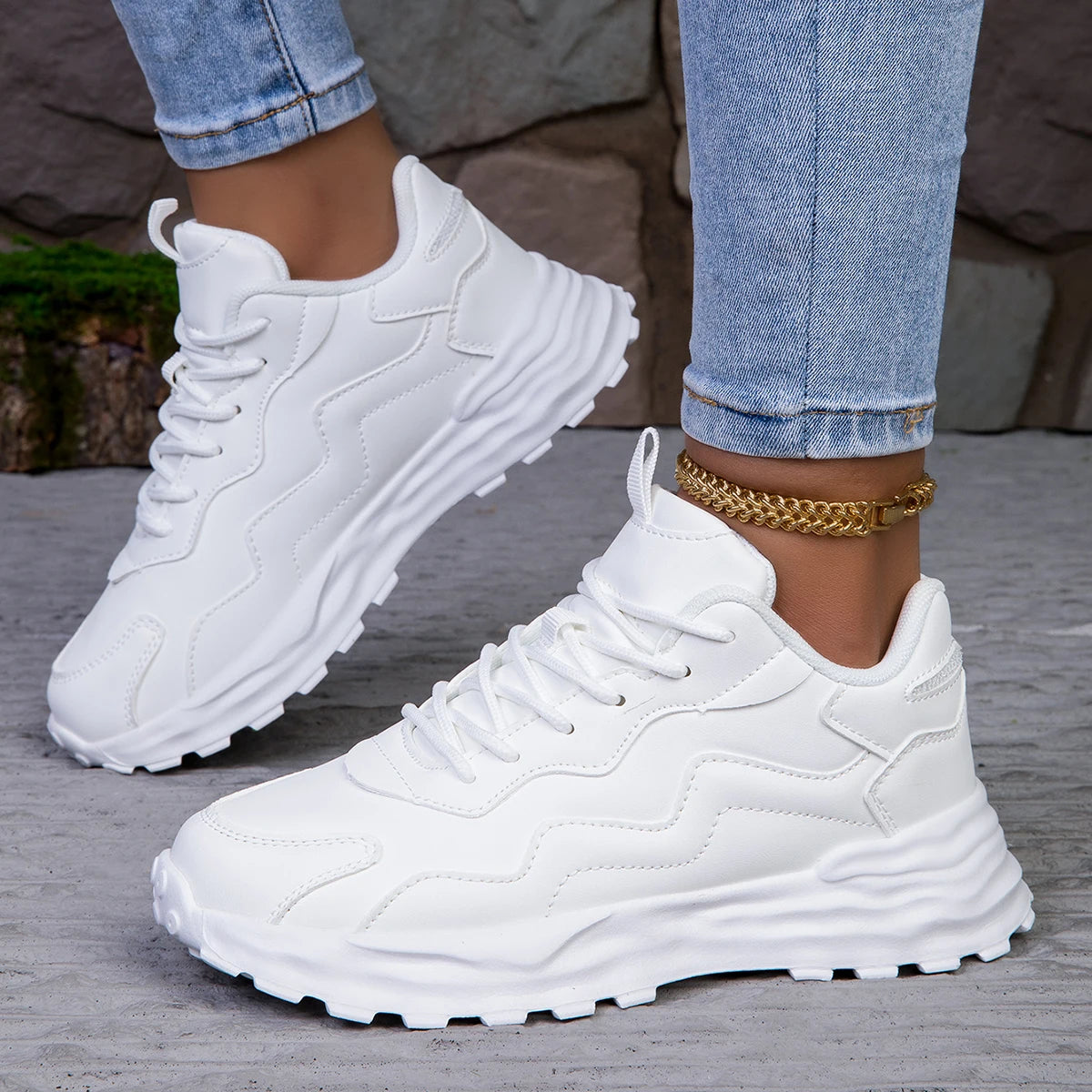 Platform Breathable Zigzag Stitch Patten Trainers