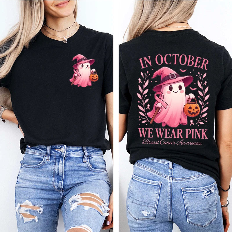In October We Wear Pink Graphic Print T-Shirt