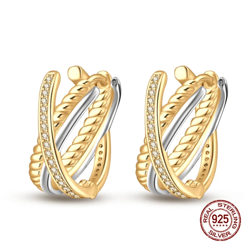 Triple Crossover Silver Earrings