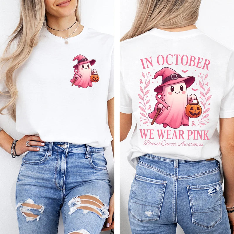 In October We Wear Pink Graphic Print T-Shirt