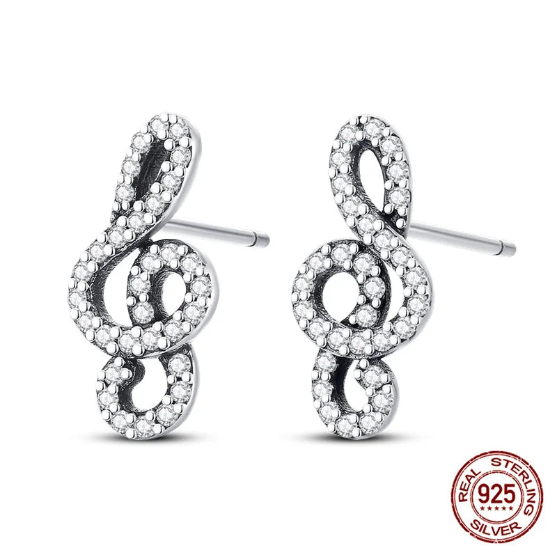 Clef Symbol Silver Studded Earrings